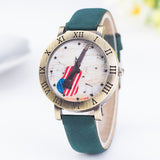 Hot Sale Fashion Women Watch Ladies Leather Quartz Watches Mens American Flag Guitar Music Rome Style Wristwatch