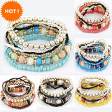 Hot Sale Korean Designer Fashion Bohemia Beads Beeaded Multi Strand Stretch Bracelet Bangles pulseira for Women Girl