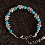 Hot Sale Retro Elephant Adjustable Chain Bead For Ladies Turquoise Bracelet