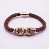 Hot Selling Fashion Braided Leather Bracelets Gold Plated Skull Bracelet Men Punk Wrap Bracelet Women Jewelry