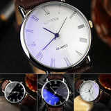 Hot Selling Good Deal Men Roman Numerals Blu-Ray Faux Leather Band Quartz Analog Business Watch