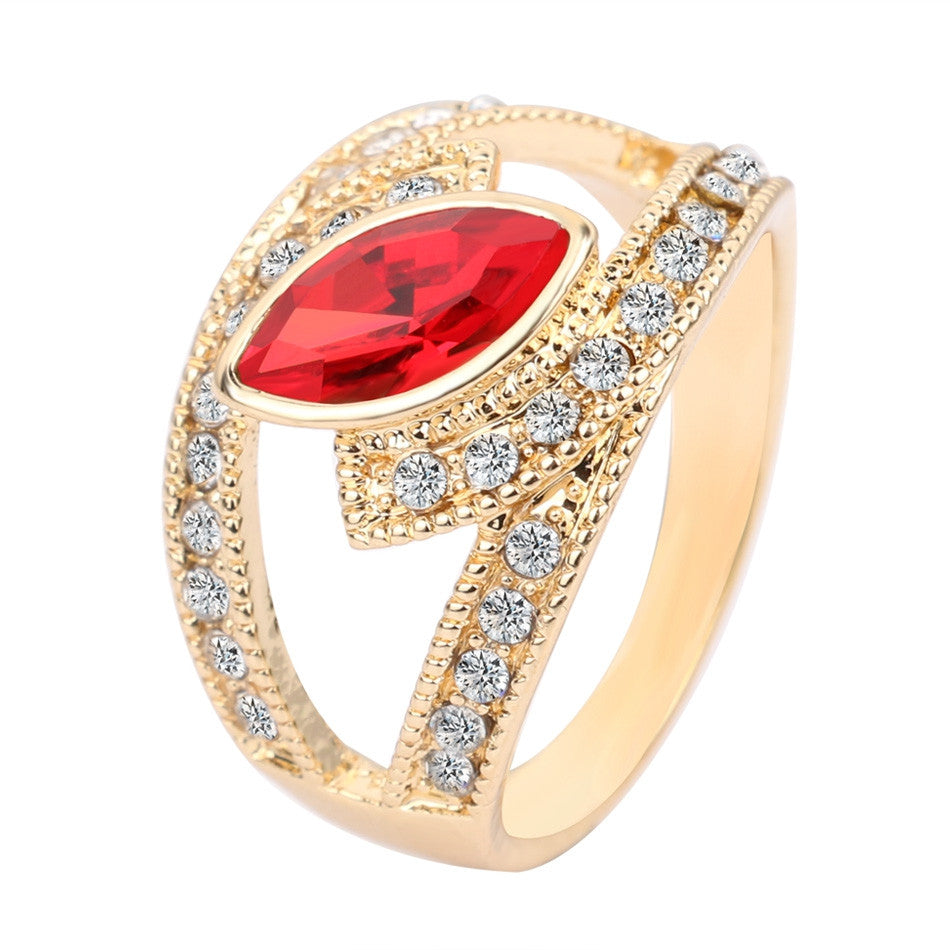 Hot Top Fashion Ruby Ring 18K Gold Plated Punk Rock Crystal Rings For Women Love Gift Vintage Jewelry