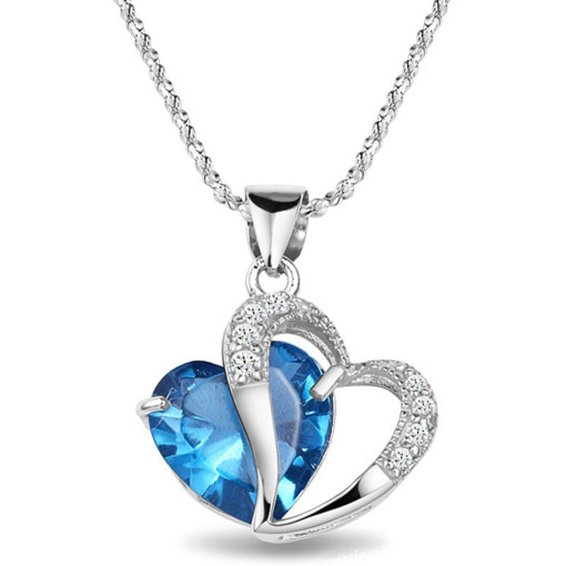 Hot Women Lady Heart Crystal Silver Amethyst Pendant Necklace Jewelry for Lover Gift