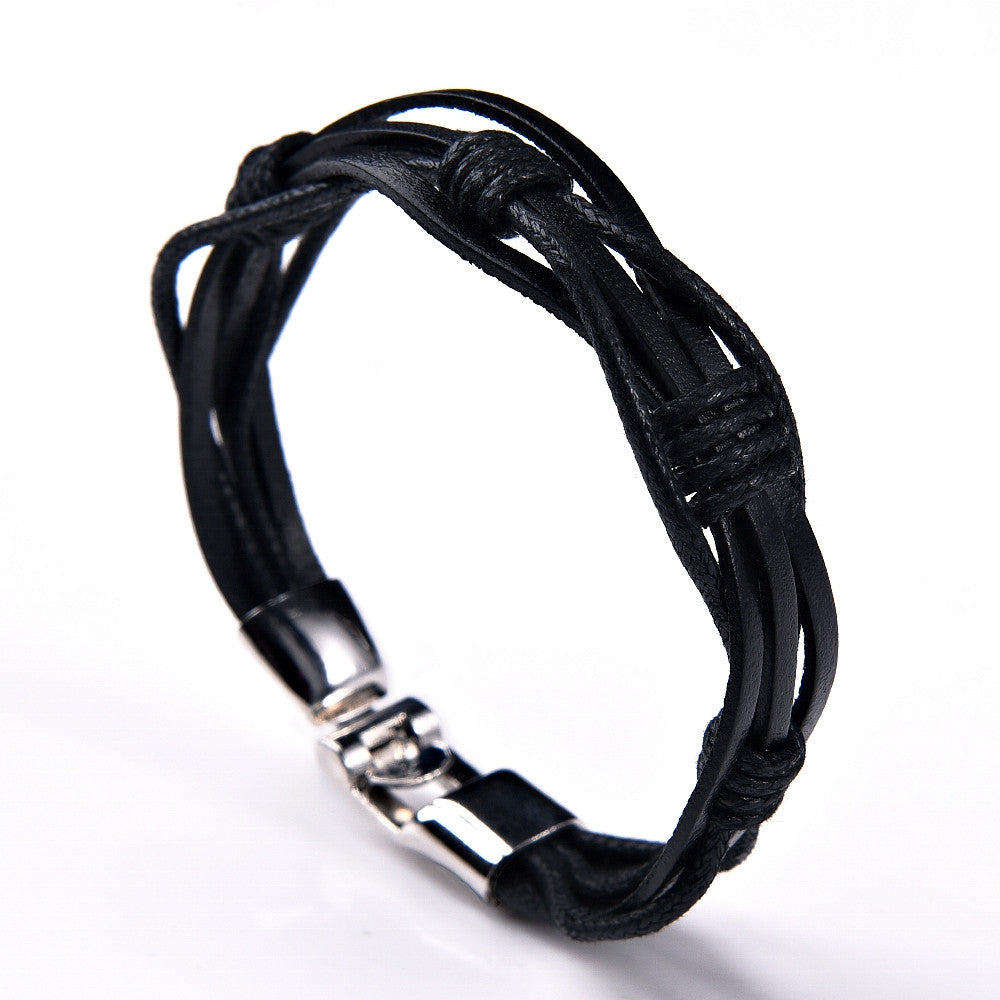 Hot fashion jewelry women leather bracelets genuine Zinc Alloy Black Wax rope Vintage Bracelets & Bangles