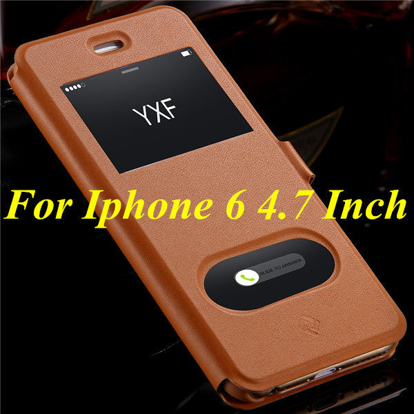 I6/6 Plus Luxury Smart Front Window View Leather Flip Case For Apple Iphone 6 4.7 Inch & For Iphone 6 Plus 5.5 Fundas Cover