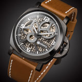 INFANTRY Men's Watches Brand Military Army Wristwatches Brown Leather Hand Winding Mechanical Skeleton New Relogio Masculino