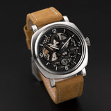 Famous INFANTRY Watch Skeleton Automatic Mechanical Military Mens Watches Leather Strap Fashion Casual Brand Watches Relojes 2016 Clock