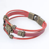 India Animal Elephant Multilayer Wrap Bracelet for Men Women Vintage Red Leather Charm Bracelets Bangles Jewelry Men Wristband