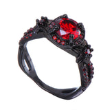 Charming Fashion Round Design Men Women Red Ring Black Gold Filled Red Jewelry Wedding Party Finger Rings Gifts Bague