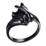 Fashion Jewelry S Style AAA Black Zircon Stone Finger Rings Black Gold Filled Women Men Wedding Party Promise Ring