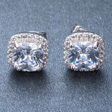 Luxury Female White Square Stud Earring Fashion 925 Sterling Silver Filled Double Earrings For Women New Year Gifts