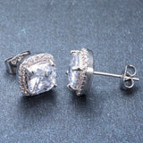 Luxury Female White Square Stud Earring Fashion 925 Sterling Silver Filled Double Earrings For Women New Year Gifts