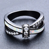 Rainbow Fire Opal Rings For Women Lady Black Gold Filled Wedding Party Engagement Love Ring Anel Valentine's Day