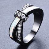 Rainbow Fire Opal Rings For Women Lady Black Gold Filled Wedding Party Engagement Love Ring Anel Valentine's Day