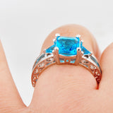 New Fashion Geometric Ring Women Light Blue 10KT White Gold Ring Promise Engagement Rings Gifts For Girlfriend