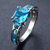 New Fashion Geometric Ring Women Light Blue 10KT White Gold Ring Promise Engagement Rings Gifts For Girlfriend