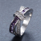 Purple Color Zircon Stone Fashion Jewelry Ring 10KT White Gold Filled