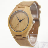 Fashion Men's Watches Bamboo Wood Wooden Watch Genuine Leather Band