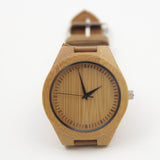 Fashion Men's Watches Bamboo Wood Wooden Watch Genuine Leather Band