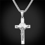 Jesus Piece Cross Pendant & Necklace Christian Jewelry Gift Vintage Stainless Steel/Gold Plated Chain Men
