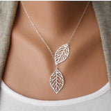 Jewelry Fashion Metal Leaves Double Leaf Short Chain Necklaces Clavicle