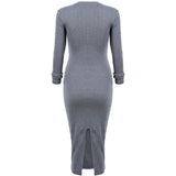 Korean Designer Casual Style Female Dresses Plain High Street Fashionable Long Sleeve Round Neck Dress