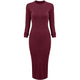 Korean Designer Casual Style Female Dresses Plain High Street Fashionable Long Sleeve Round Neck Dress
