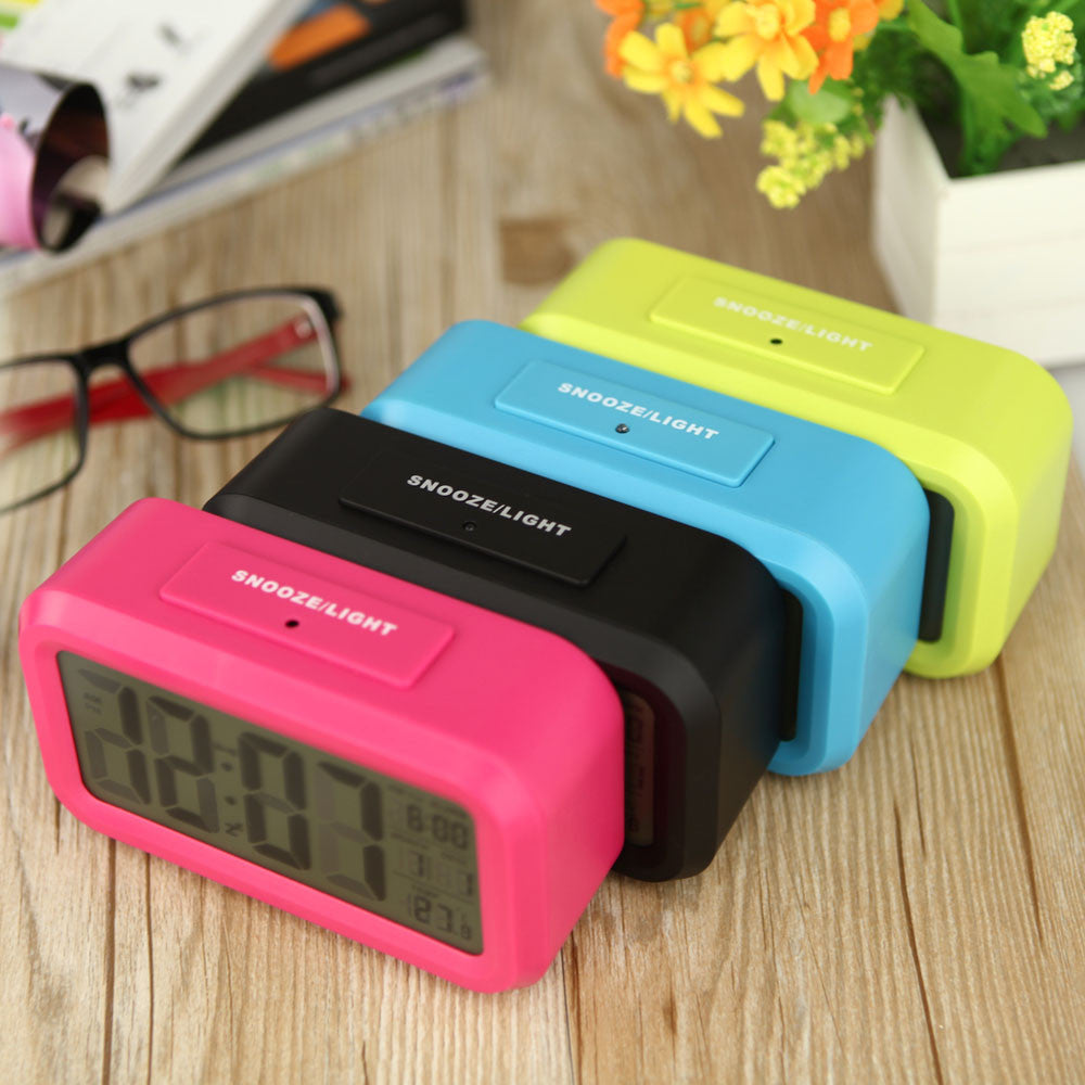 Red Green Blue Black Digital Backlight Time Date Temperature Display LED Alarm Clock Repeating Snooze Light-activated Sensor