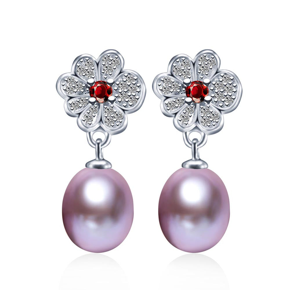 Purple Earrings 925 Sterling Silver Jewelry For Women 100% Genuine Freshwater Pearl Earrings