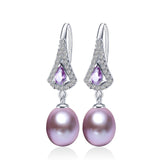 Purple Earrings 925 Sterling Silver Jewelry For Women 100% Genuine Freshwater Pearl Earrings