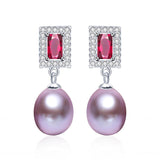 Purple Earrings 925 Sterling Silver Jewelry For Women 100% Genuine Freshwater Pearl Earrings