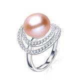 Big Size Natural Freshwater Pearl Ring For Women Fashion AAA CZ 925 Sterling Silver Jewelry white pink purple ring