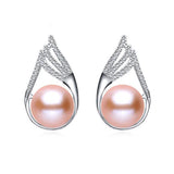 Brand High Quality 9-10mm Natural Freshwater Pearl earrings for Women 925 Silver Pearl Stud Earrings Women Jewelry 