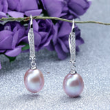 Classic Pearl Earrings,Genuine natural freshwater pearl dangle earrings for women, silver drop earrings 8-9mm