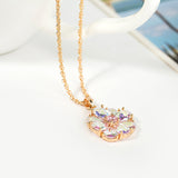 New Arrival Shining Rainbow Flower Cubic Zircon Pendant Necklace for Women Girl's Jewelry Gift Champagne Gold Plated
