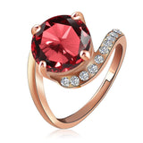 Brand Personalited Red Ring Real Rose Gold Plated Genuine SWA Element Austrian Crystal Girls Rings 