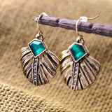 Ladies Noble Elegance Ancient Gold Filled Leaf Emerald Drop Earrings 