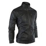 Leather Jacket Men Stand Collar Autumn New Men's leather Jacket +Locomotive style Men's Slim Fit Leather Clothing Black Brown