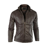 Leather Jacket Men Stand Collar Autumn New Men's leather Jacket +Locomotive style Men's Slim Fit Leather Clothing Black Brown
