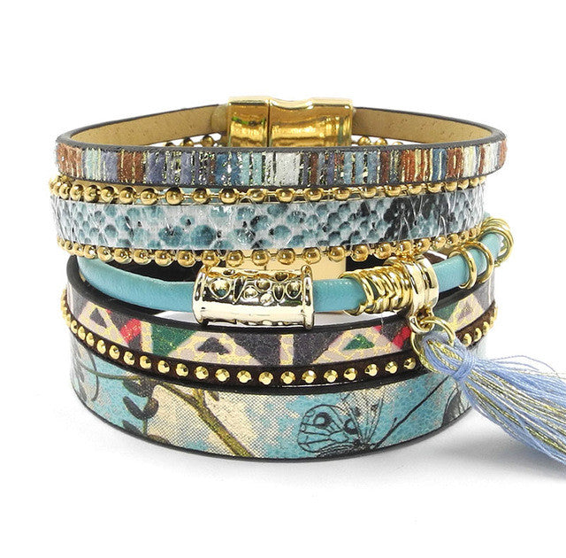 Leather bracelet Blue flower blue snakeskin shape bracelet women charm bracelets Bohemian bracelets&bangles