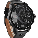 WEIDE New Oversized Men's Quartz Leather Strap Sports Military Watches Luxury Brand Quartz Watch 3ATM Water Resistant