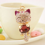 Lucky Enamel Smile Cat Crystal Rhinestone HandBag Keyring Keychain Purse Bag Buckle For Car Party Gift Keyfob Jewelry 