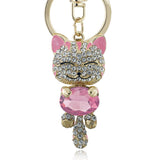 Lucky Enamel Smile Cat Crystal Rhinestone HandBag Keyring Keychain Purse Bag Buckle For Car Party Gift Keyfob Jewelry