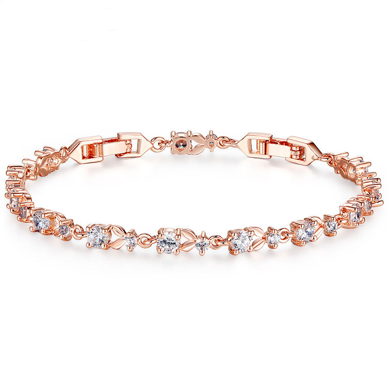 Luxury 18K Rose Gold Plated Chain Bracelet for Women Ladies Shining AAA Cubic Zircon Crystal Jewelry Wedding