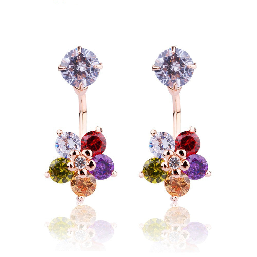 Luxury 18k Gold Five-pointed Star Stud Earrings with Multicolor Zircon Stone Women Party jewelry