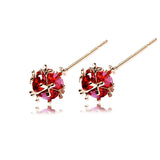 Luxury 18k Rose Gold Red Ball Stud Earrings with Zircon Crystal Women Engagement Jewelry