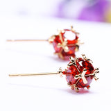 Luxury 18k Rose Gold Red Ball Stud Earrings with Zircon Crystal Women Engagement Jewelry