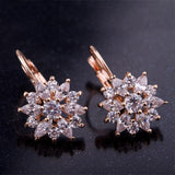 Luxury Champagne Gold Flower Stud Earrings with Zircon Stone Women Birthday Gift