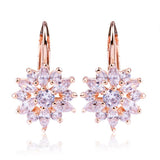 Luxury Champagne Gold Flower Stud Earrings with Zircon Stone Women Birthday Gift