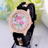 Luxury Flower Silicone Watches Women Diamond Rose Gold Quartz Watch Fashion Wristwatches Clocks Wrist Watches Fine Jewelry